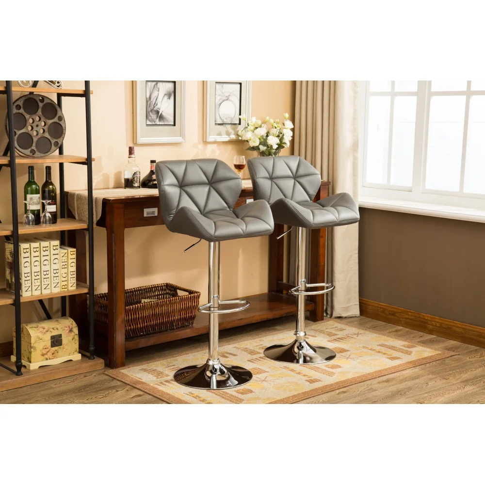 Glasgow Contemporary Tufted Adjustable Height Hidraulic Bar Stools Set of 2 Grey
