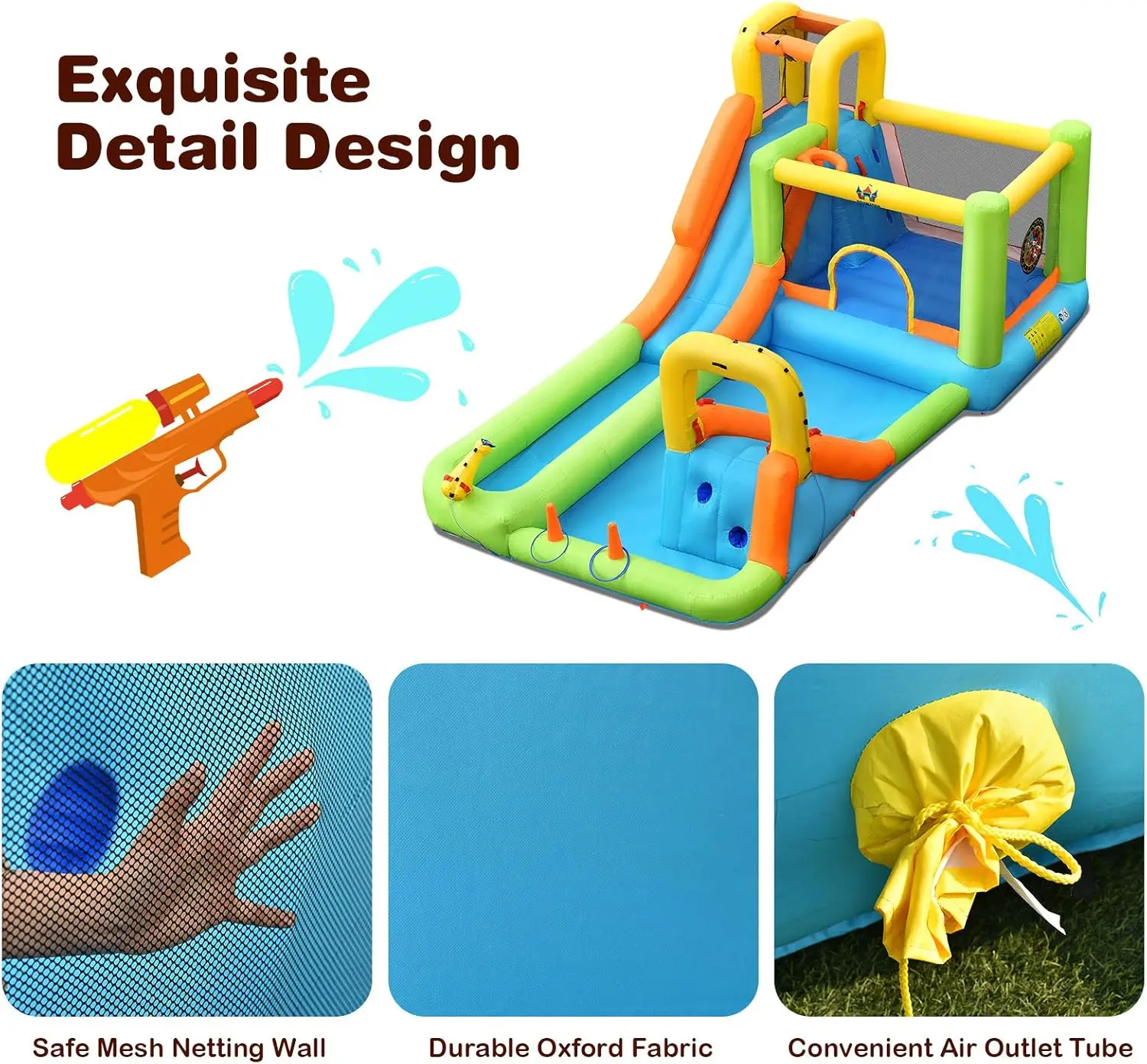 Nadmuchiwana zjeżdżalnia wodna, 8 w 1 Mega zjeżdżalnia wodna Bounce House do zabawy na świeżym powietrzu W/950w dmuchawa, długa zjeżdżalnia, basen plusk, woda S