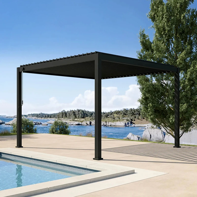 Motorized Louvered Aluminum Pergola Bioclimatic Rainproof Patio Canopy Powder Coated Outdoor Garden Gazebo with Slats