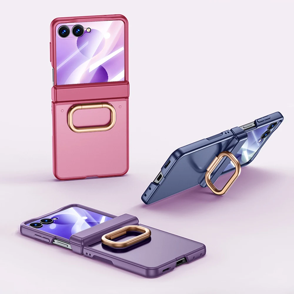 Magnetic Hinge Funda for Samsung Galaxy Z Flip 8 Flip 7 Flip8 Flip7 Case Ring Stand Protective Cover with Screen Protector Film