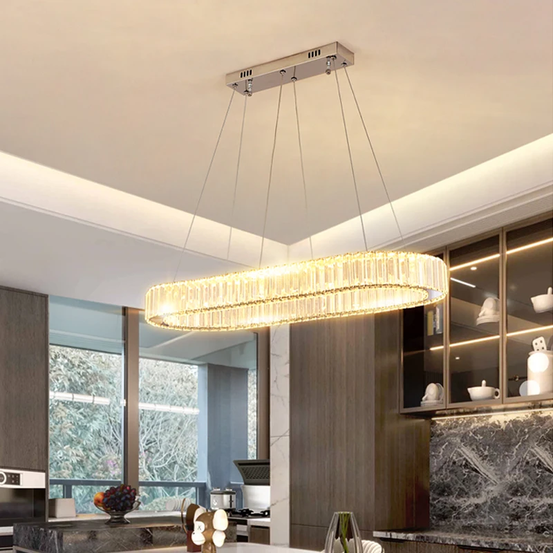 

Modern Dining Room Ceiling Chandelier Led Dimmable Crystal Pendant Lights Interior Decoration Oval Gold Luster Lighting Fixtures