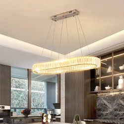 Modern Dining Room Ceiling Chandelier Led Dimmable Crystal Pendant Lights Interior Decoration Oval Gold Luster Lighting Fixtures