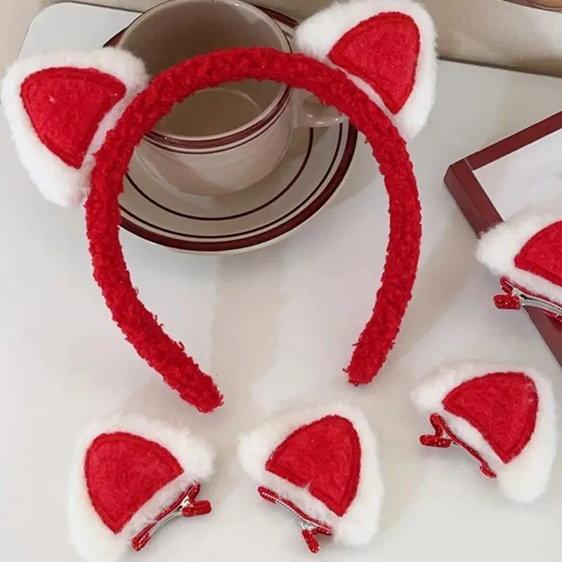 652F Enchanting Cats Ear Headband Duckbill Clip Perfect For Festival Occasion Soft Cotton And Practical Plastic Hair Ornament