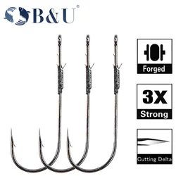 B&U 5ps cHandmade Flipping Hooks for Bass Fishing Hook High Carbon Steel Long Shank Hook Soft Worm Texas Rig Fish Tackle