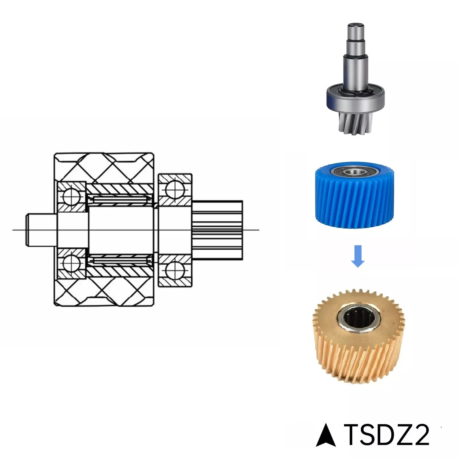 TONGSHENG TSDZ2B White reduction gear kit TSDZ2 blue nylon or Metal Gear Speed Reducing shaft for electric bicycle Mid Drive Mot