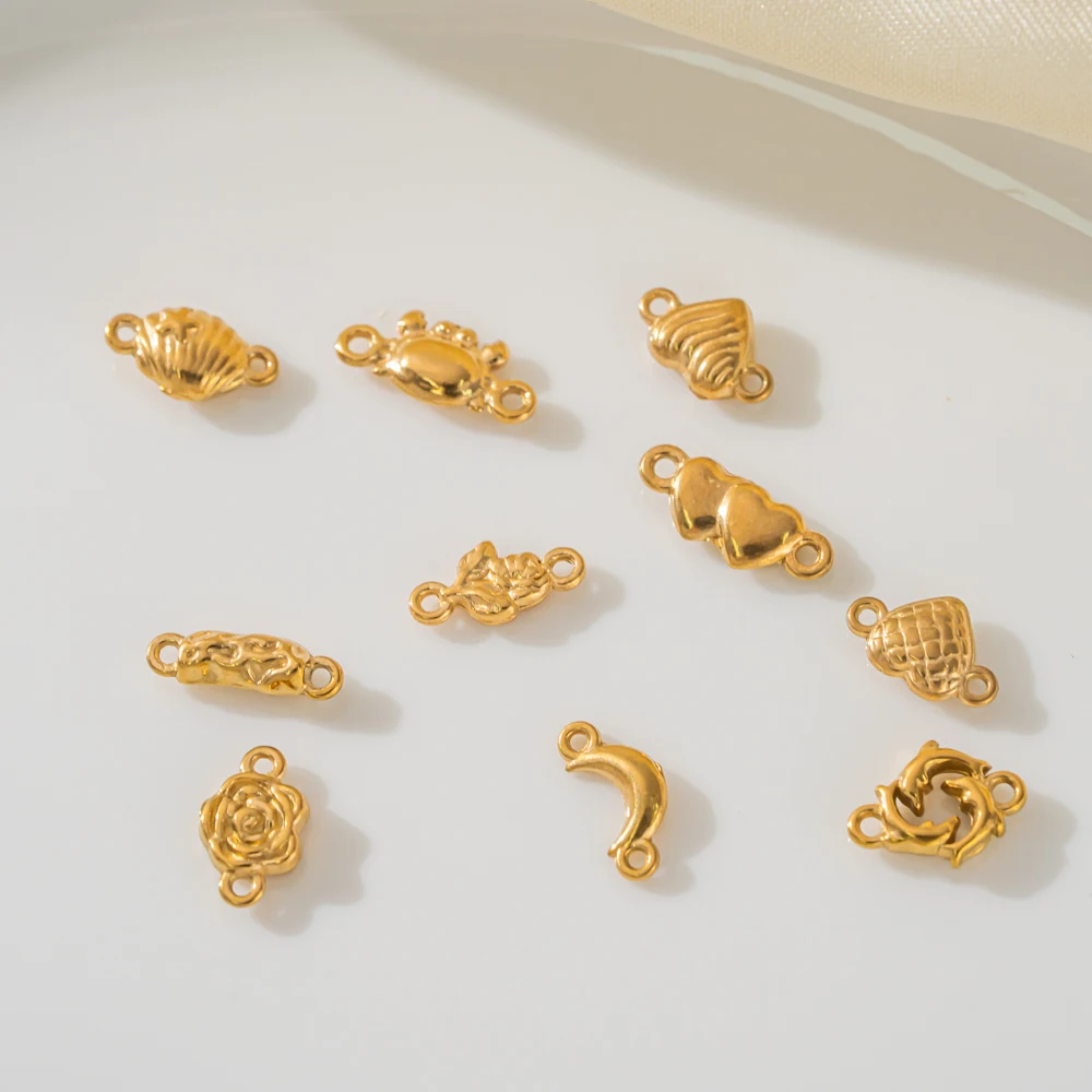 10pcs  Stainless Steel Gold Plated Heart Moon Double Hole Charms Jewelry Connector For Bracelet Necklace Making Pendant Findings