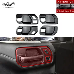 4PCS Carbon Fiber Color LHD Interior Door Handle Bowl Panel Cover Trim for Chevrolet Silverado 2019-2022