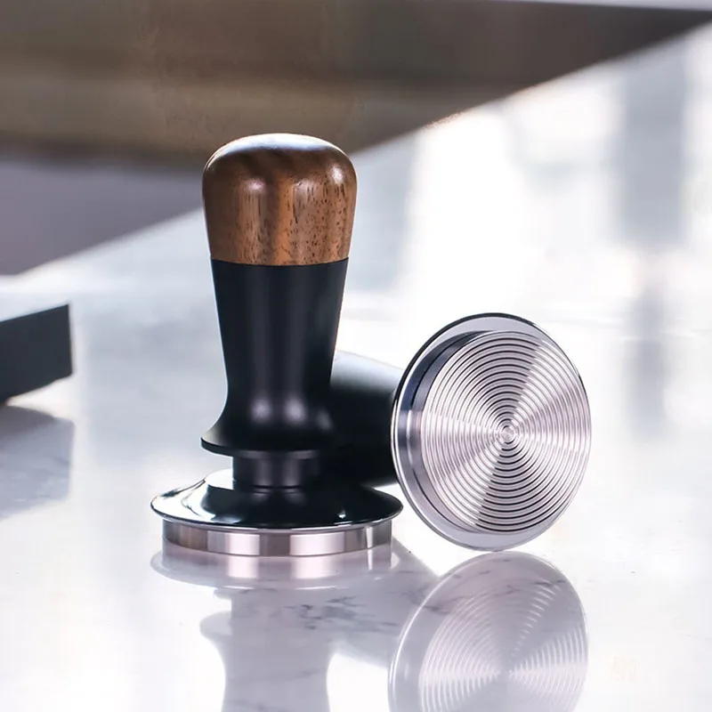 51/53/58MM Coffee Tamper Walnut Wood Coffee Tamper Stainless Steel Constant force Elasticity Coffee Hammer Espresso Accessories