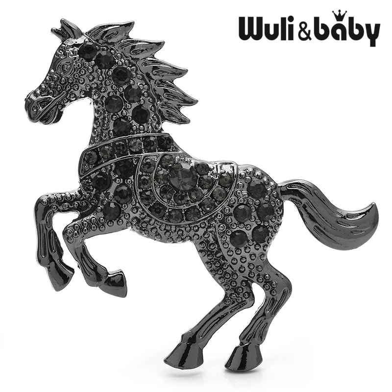 Wuli & baby المينا الحصان معبر العقبات كريستال الحيوان دبابيس 4 ألوان دبابيس المجوهرات حقيبة الإكسسوارات هدية