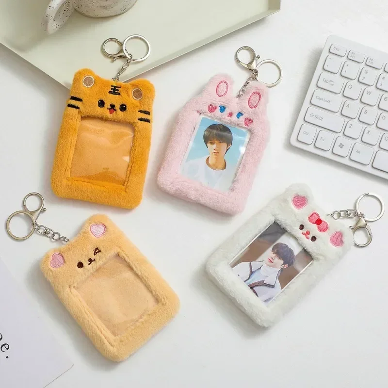 

Plush Photocard Holder Cute Bear Credit ID Bank Card Keychains Bus Cards Protective Case Picture Photo Sleeves Stationery