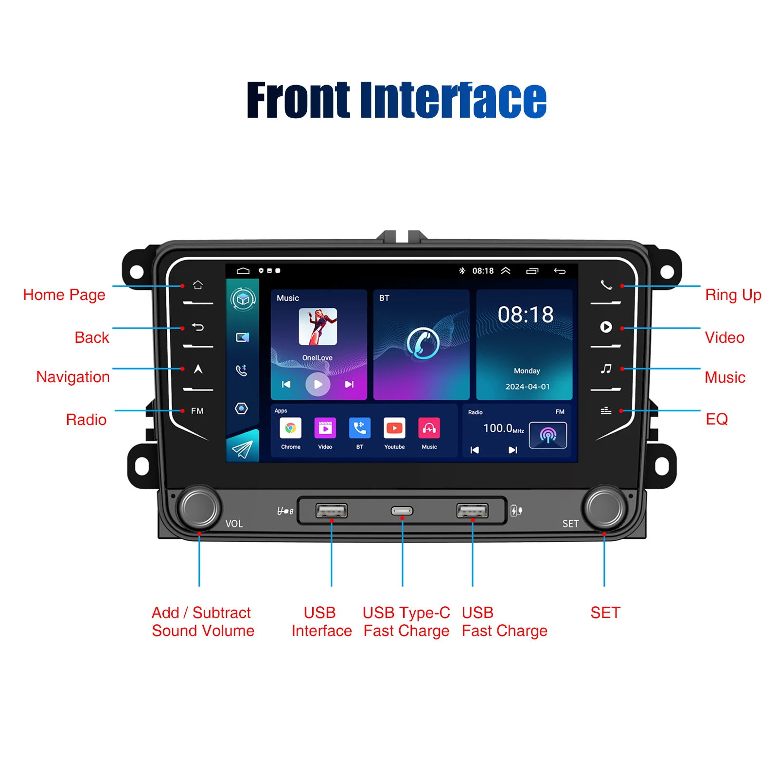 7 "rádio estéreo do carro 4 + 64gb para volkswagen jetta golf 5/6 passat b6/b7 3c polo caddy carplay android 14 wifi gps bt + dab & dvr & ahd