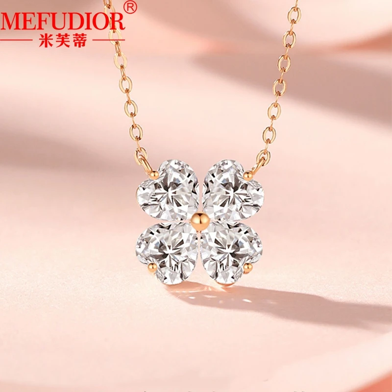 18k ouro rosa flores de cinco folhas colar feminino d vvs moissanite diamante gargantilha 45cm pingentes da sorte namorada jóias presentes