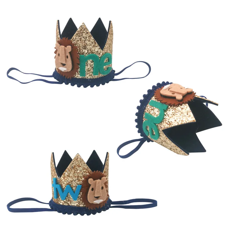 

1Pcs Jungle Animal Lion 1 2 Year Birthday Party Headband Crown Hat Baby Shower Kids 1st Birthday Photo Props Cap Safari Supplies
