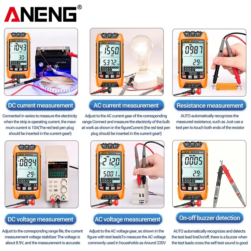 ANENG SZ01 Tester diod profesjonalny multimetr cyfrowy True RMS inteligentne AC/DC napięcie prądu automatyczny zakres multimetr narzędzia