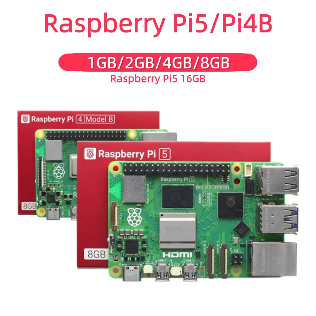 Raspberry Pi4 ModelB or Raspberry Pi 5 development board, featuring Arm Cortex-A76 and Linux operating system