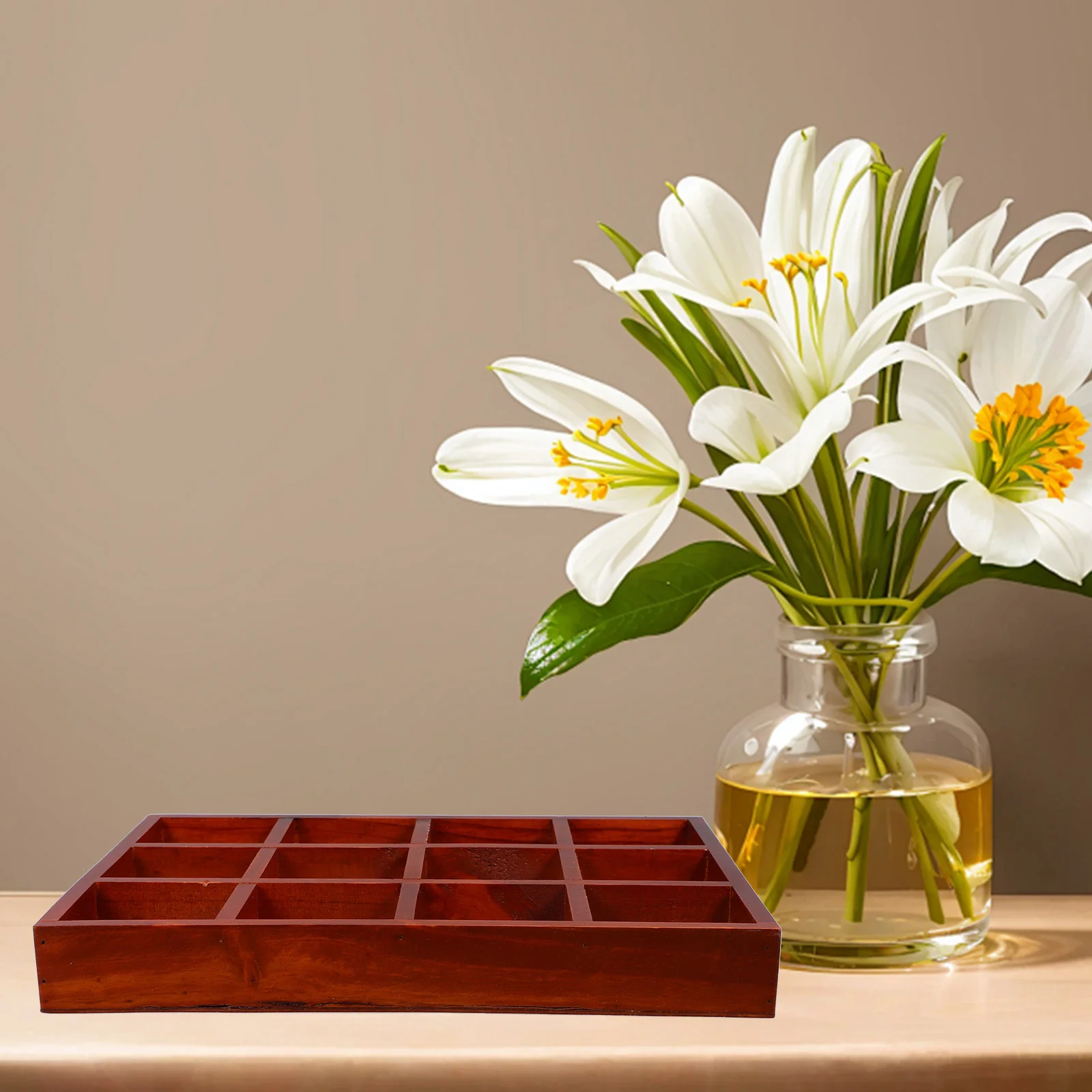 12 Grids Jewelry Storage Container Wooden Holder Desktop Organizer Multifunction