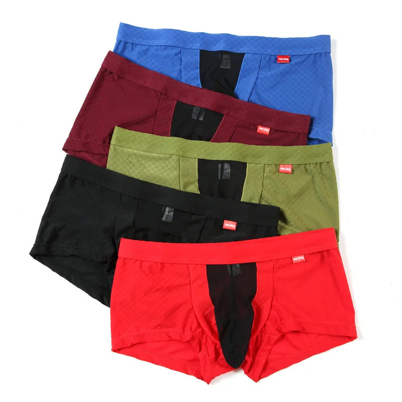 

5PCS Men's Underwear Boxers Elephant's Trunk Nylon Cool Silk Slip Mesh Transparent Bag Shorts Low Waist Breathable Underpants