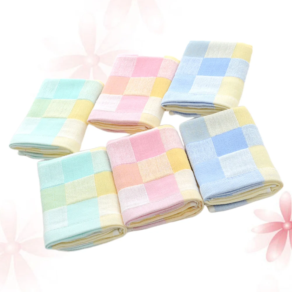 

6Pcs Kid Cotton Small Towels Soft Plaid Face Cloth Absorbent Durable Child Towel Baby Hand Towel for Bathroom Kitchen