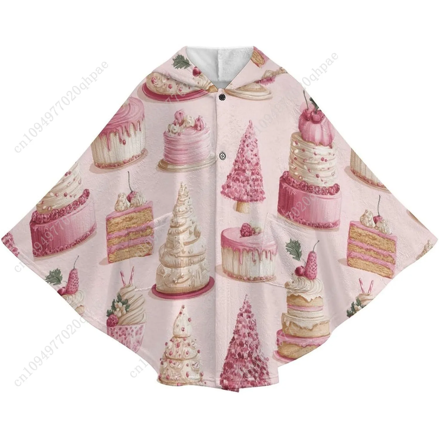 سترة بطانية مريحة من الفلانيل، هوديي كبير الحجم على شكل كعكة عيد الميلاد الوردية مع جيوب للأطفال والمراهقين #4