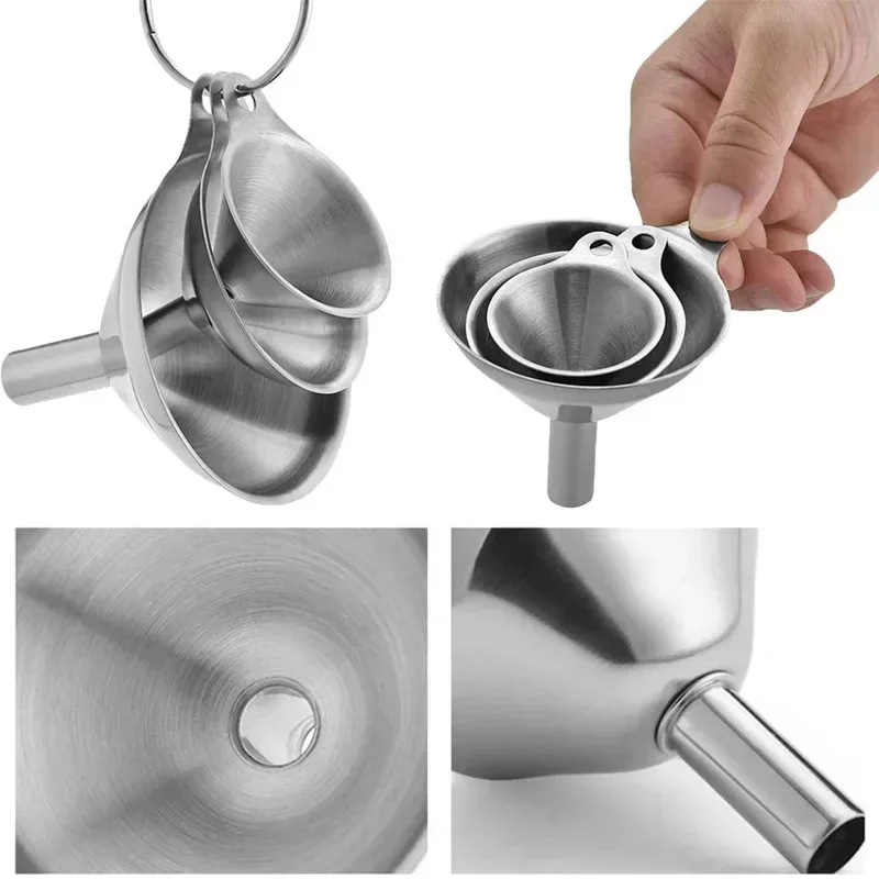 3/5 Pcs Stainless Steel Kitchen Funnels Set Food Grade Metal Funnels for Filling Bottles Small Funnels for Essential Oil Spices