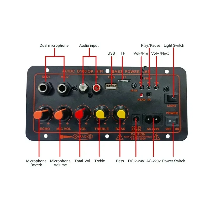 Плата усилителя D100 BT, аудиодинамик для караоке, сабвуфер, бас, Hi-Fi, плата усилителя звука, плата 100 Вт для автомобиля, дома