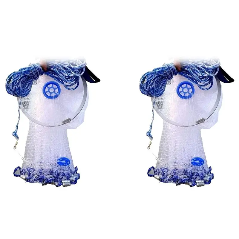 

AEF6-2Pcs 8-футовая нейлоновая рыболовная сеть-парашют с полным раскрытием, легко забрасываемая, для ручного заброса