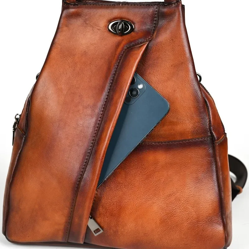 2024 Summer Vintage Cowhide Women\'s Backpack Genuine Leather Travel Handbag Casual Large Capacity Solid Schoolbag Shoulder Bags