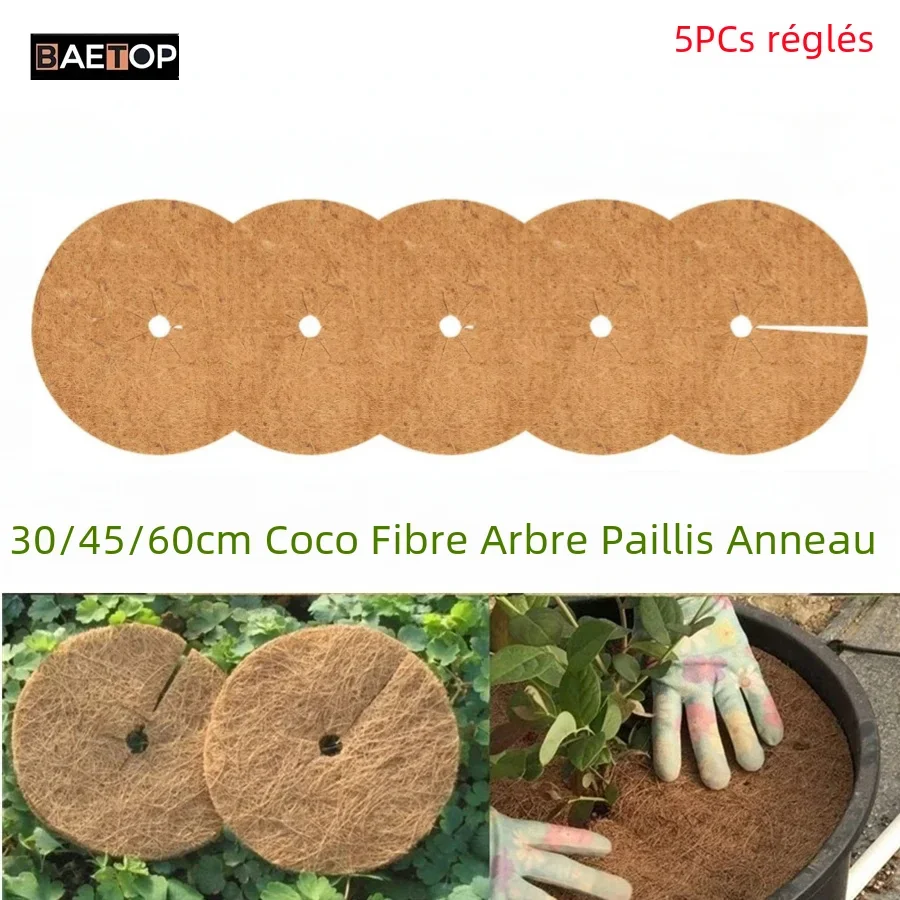 Protecteur d'anneau de paillis d'arbre en fibre de coco naturelle, barrière contre les mauvaises herbes, polymères organiques, disque anti-herbe, couvercle de pot de fleur, ensemble de 5 pièces,