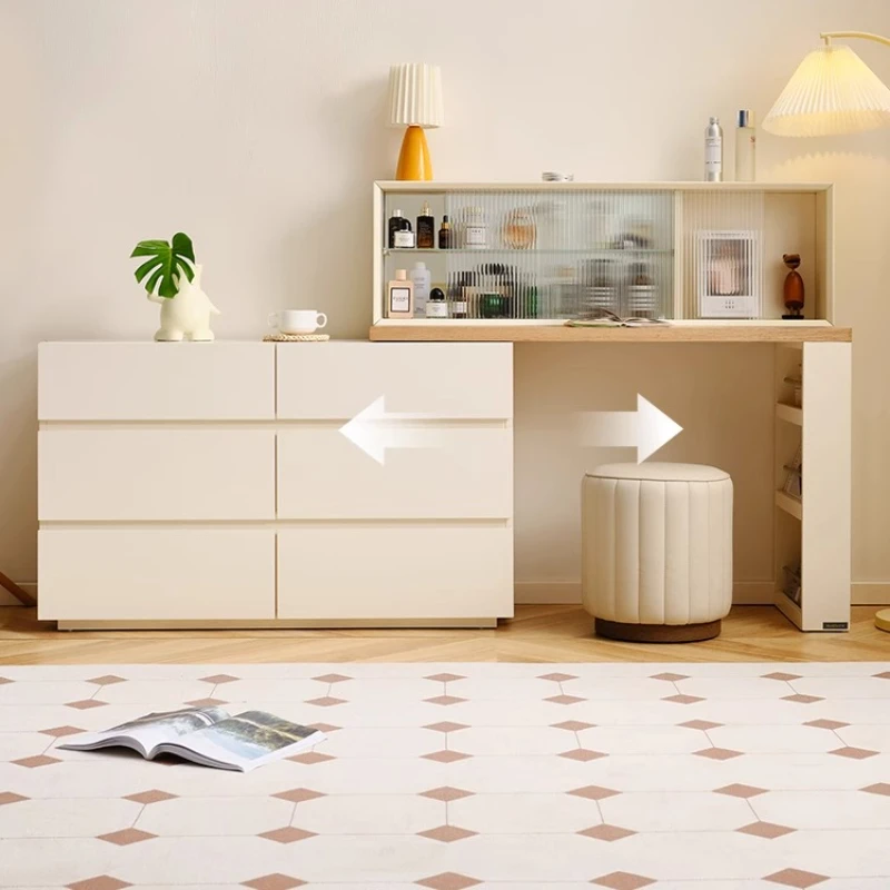 

Nordic Style Wood Wind Bucket Cabinet Integrated Makeup Vanities Bedroom 2025 New Expandable Dressing Solid Wood Table Desk