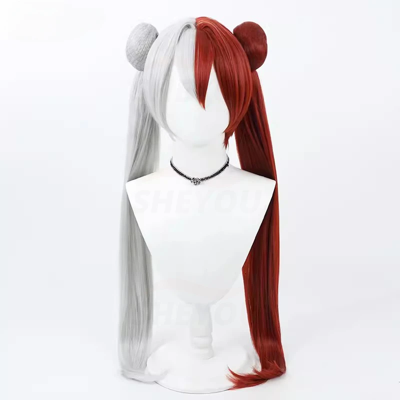 ROC Chao Ho ROC Ying Swei Long Mixed Blue Red & Gray Straight Cosplay Wig Azur Lane Heat Resistant Synthetic Hair Role Play Wigs