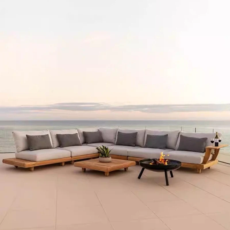 

Sofa chair teak courtyard villa designer open-air indoor rain and sun protection solid wood combination furniture