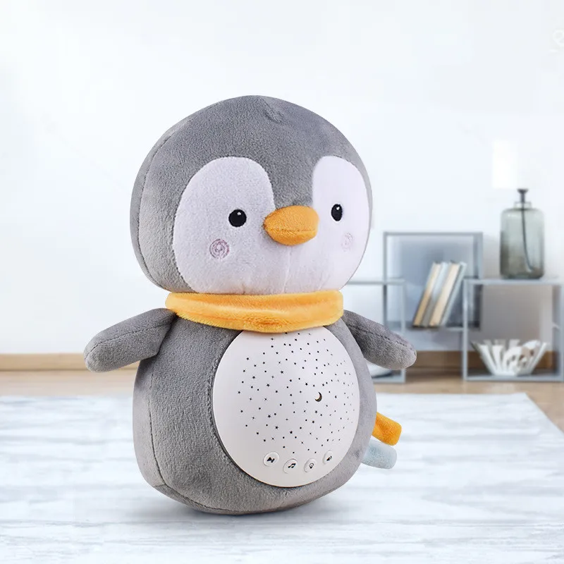 [Funny] Penguin raccoon doll LED Light and music Soothing Doll baby Toys Sleeping doll plush toddler toys birthday gift for kids