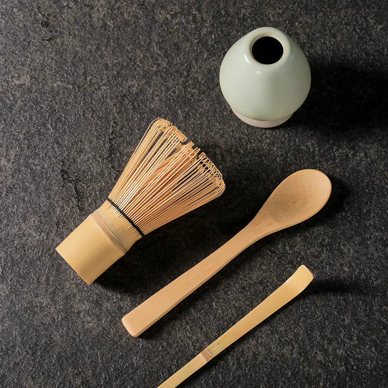 Matcha Ceramic Tea Spoon and Fork Set, Matcha Brush, Stirring Brush, Tea Placer, Bamboo Whisker, Four Piece Gift Set