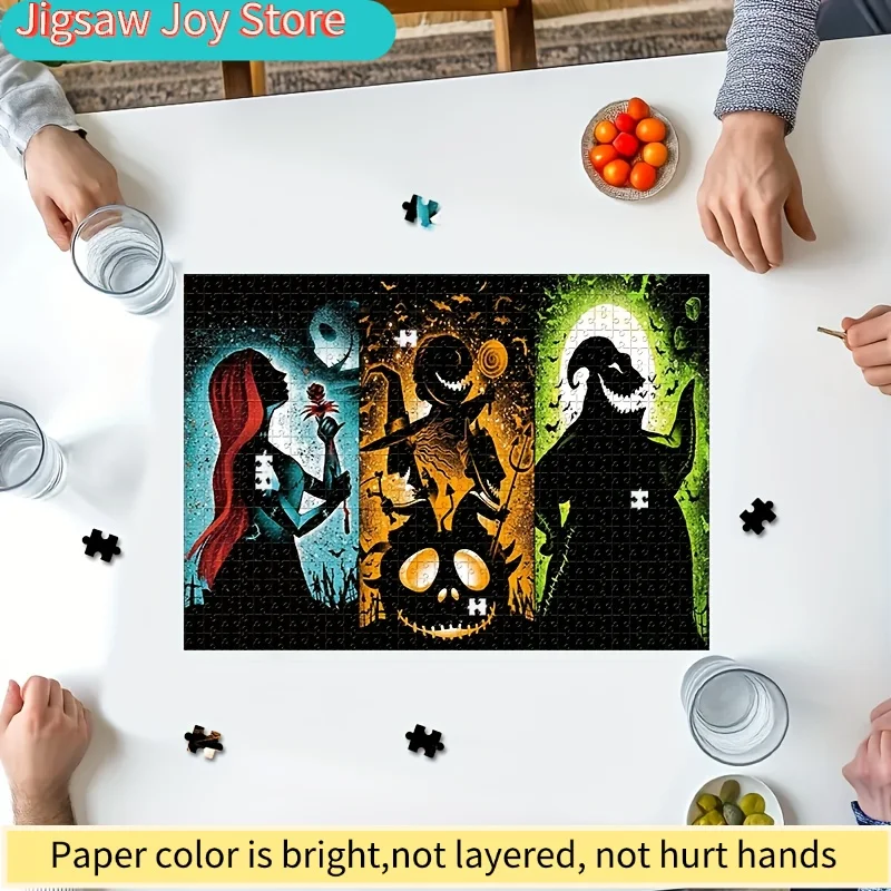 Puzzle 1000 elementów Postacie z kreskówek Miasteczko Halloween Jack i Sally Potwór Puzzle do zawieszenia na ścianie Gra dla dorosłych Prezent dla rodziny