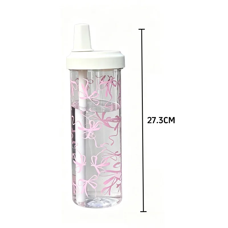 Leak-proof  Water Cup 750ml Large Capacity Pink Bow Print Tumbler Water Bottle with Straw Lid Girly Attractive Drinking Cup view 6