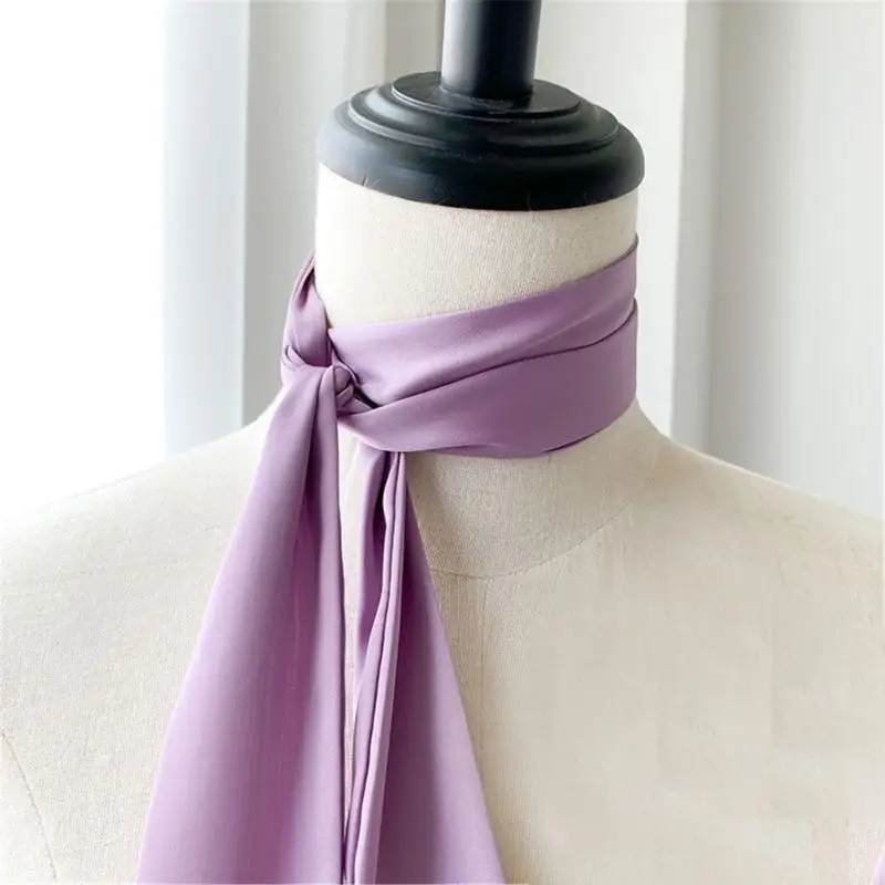 X7XB Long Ribbon Hair Scarf Decorative Silk Scarf Women French Plain Headband