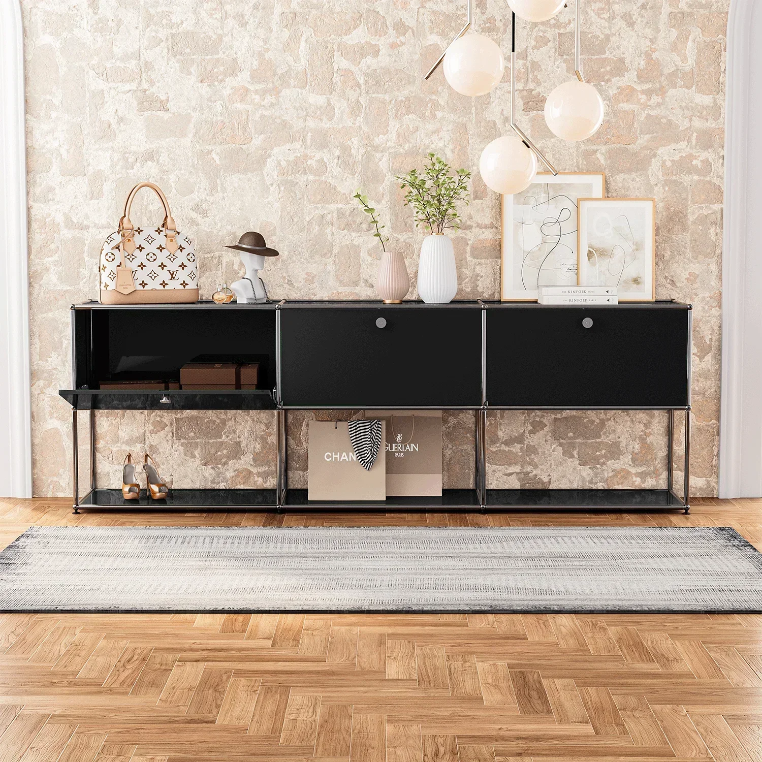 Storage Cabinet Sideboard Haller Cabinet Storage Shelf Modular Furniture Stainless Steel Metal Board for Living Room