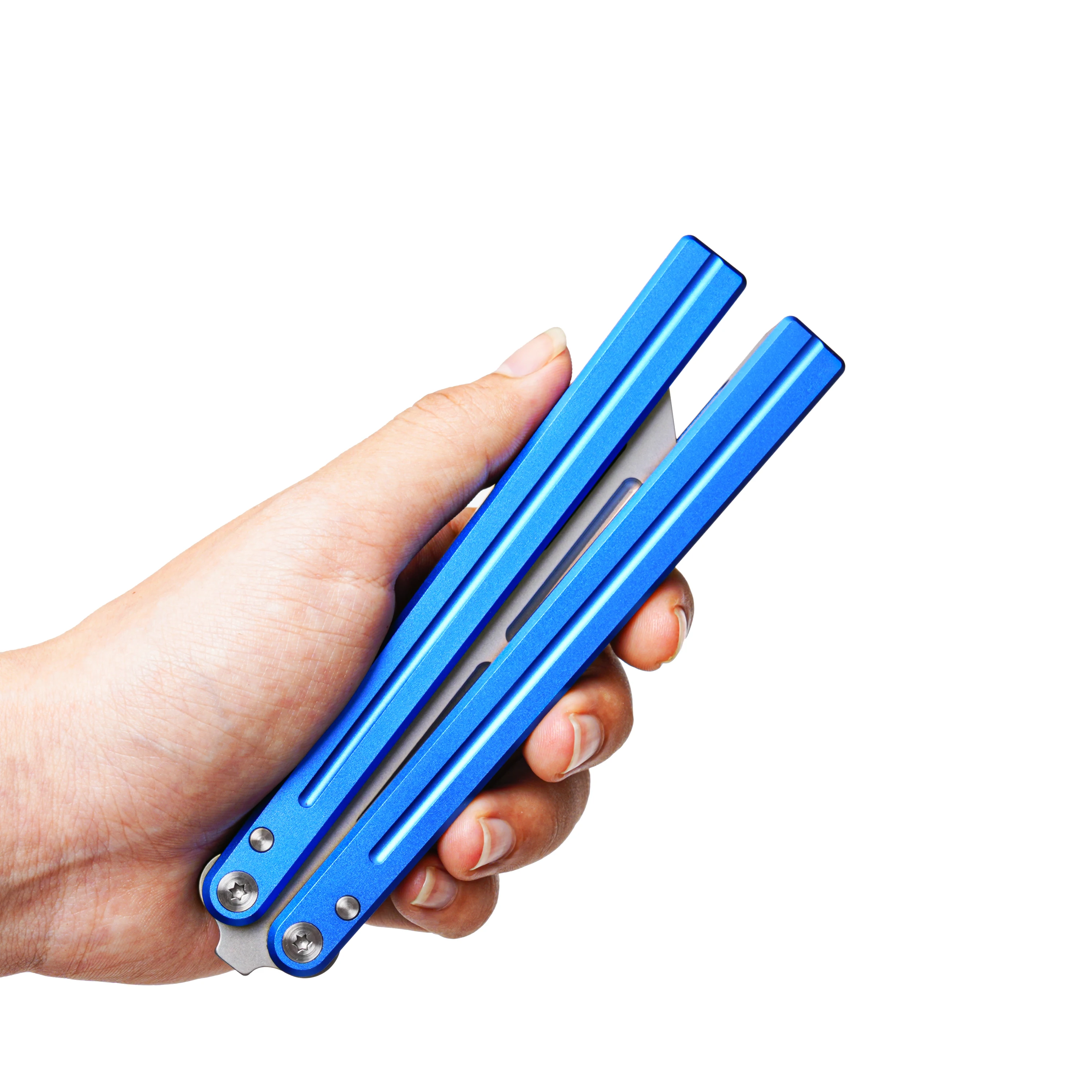 1pc アルミ合金ハンドルBalisong 3r13 鋼刃屋外練習安全トレーナーツールブルー