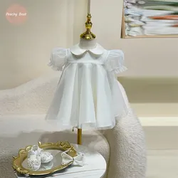 Fashion Baby Girl Princess Bow Tutu Dress Puff Sleeve Infant Toddler Child White Vestido Party Birthday Baby Clothes 12M-12Y