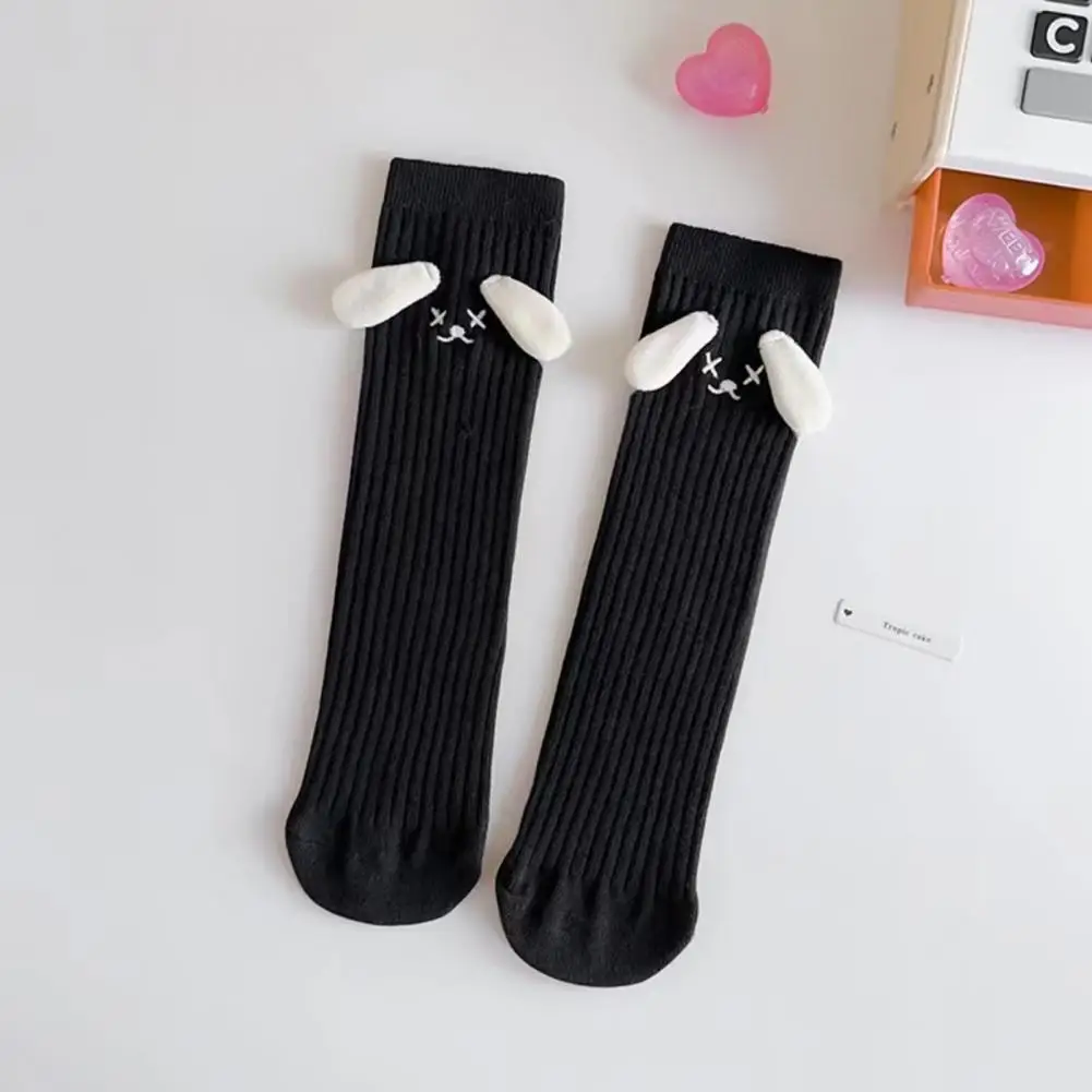 Children Socks Cartoon Socks Warm Cozy Girls' Winter Calf Socks with 3d Dog Ear Decor Anti-slip Elastic Mid-tube Length for Fall