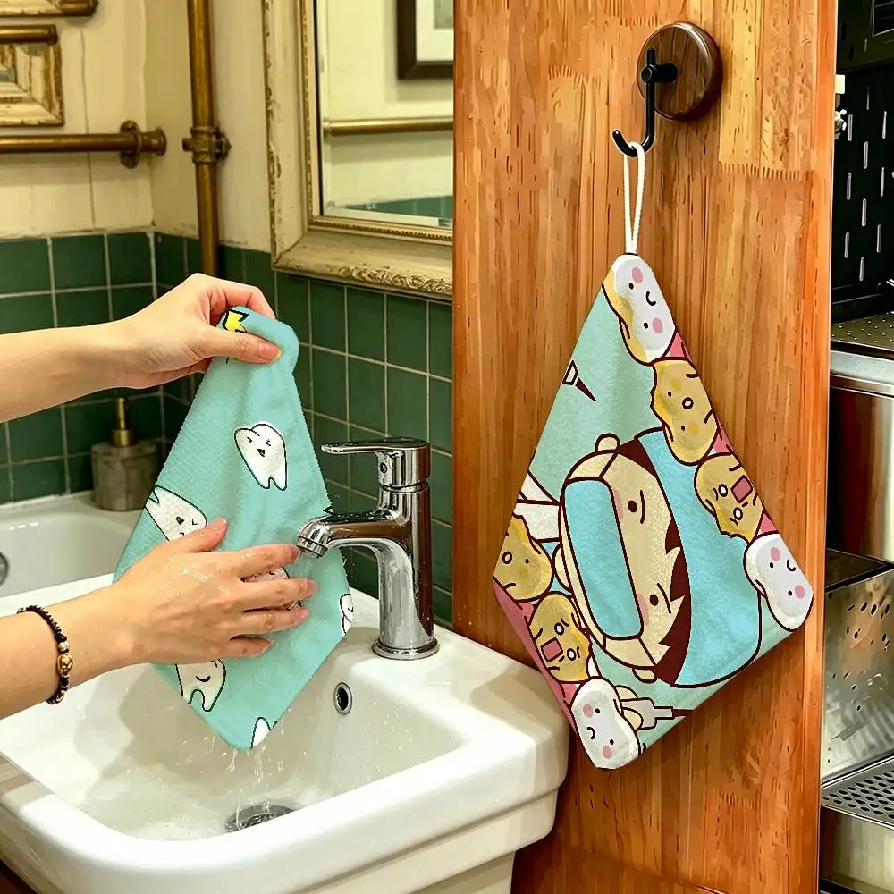 The Dentist Tooth Cute Polyester Cotton Hanging Kitchen Towel, Soft Hand Wiping Towel, Reusable For Kitchen Bathroom Home