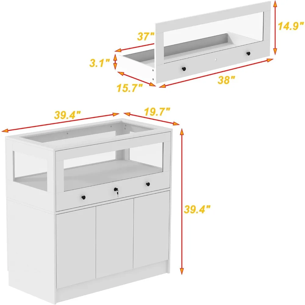 Wardrobe Armoire Closet with Lock,Walk-in Closet Island Dresser  Glass Showcase,Drawers & Doors,Storage Display Cabinet White