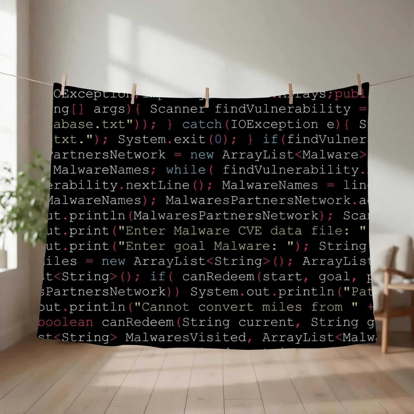 Hacking Malware Source Code (Black background, aligned) Throw Blanket couch cozy soft plush fuzzy picnic outdoor blanket