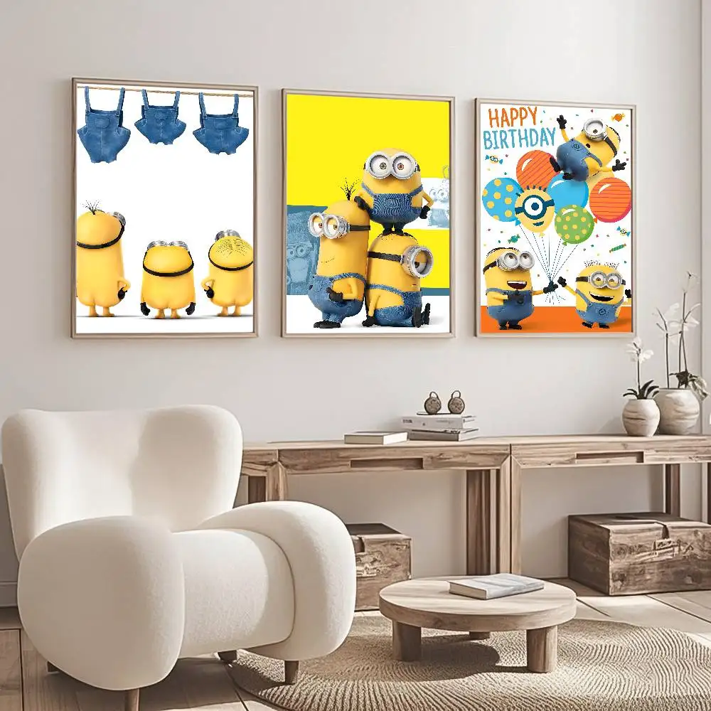 Kawaii M-Minions لطيف الكرتون المشارك غرفة المعيشة المنزلي غرفة نوم بار المدخل لزجة جدار الفن الطباعة مقاوم للماء ديكور جمالي