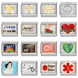 Trend Anti-war Peace Environmental Religion Nurse Italian Charm Links Fit 9mm Bracelet Stainless Steel Jewelry DIY Making