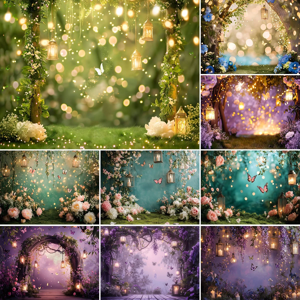 

Fairy Garden Photography Background Dreamy Forest Butterfly Flowers Light Spot Chandelier Birthday Wedding Backdrop Photo Studio