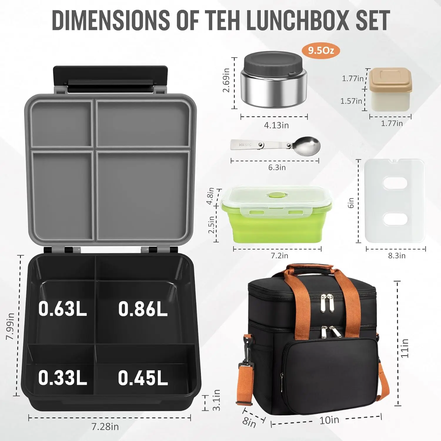 صندوق غداء معزول مكون من 4 أقسام مع حاويات مانعة للتسرب، ترمس طعام ساخن وبارد للبالغين والأطفال، حقيبة تبريد مع عبوة ثلج #2