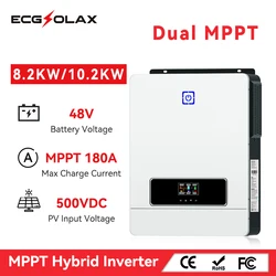 ECGSOLAX 10.2KW Hybrid Solar Inverter 48V 230VAC With Dual MPPT 180A Charging Controller PV Max 500VDC Pure Sine Wave Inverter