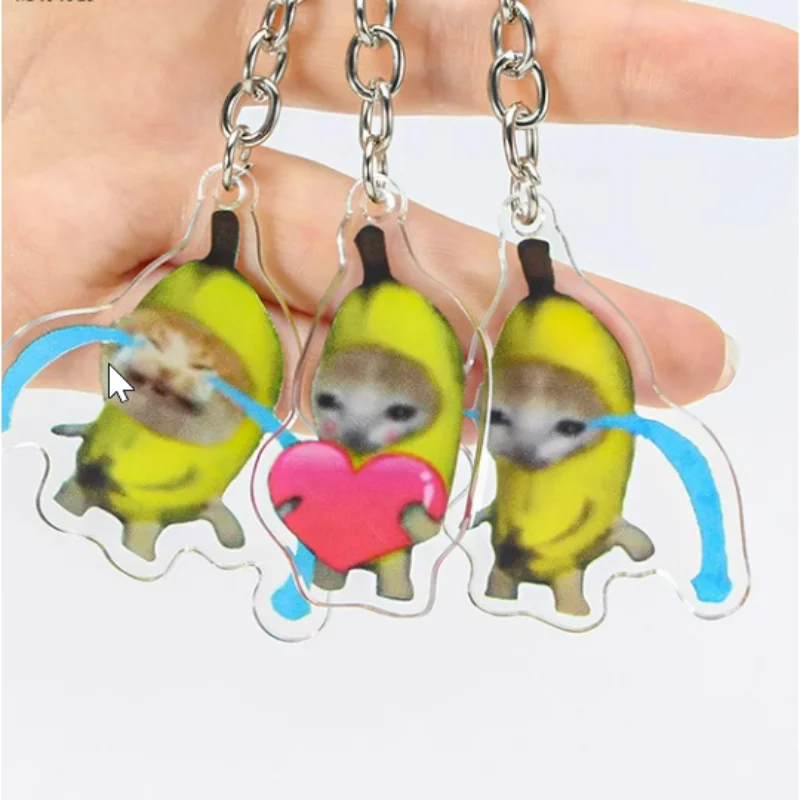 Creative Cute Banana Cat  Keychain Girl Students Funny Cry Happy Love Bread Black Cats Lanyard Small Pendant Phone Chain Jewelry