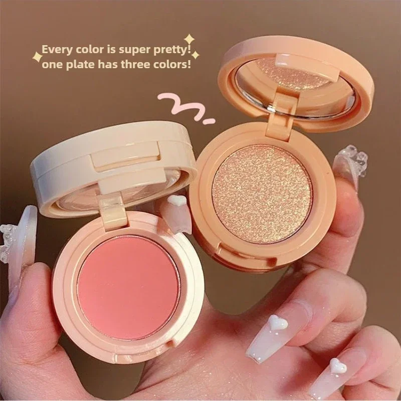 3-in-1 Rouge-Highlighter-Palette - Dreischichtige All-in-One Puder-Perlglanz-Lidschattenpalette für Make-up